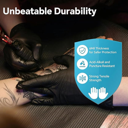 HEAVY DUTY 6 Mil Nitrile Black Gloves Disposable Latex Free Rubber Cleaning Mechanic Food Prep Tattoo Gloves 1000PCs