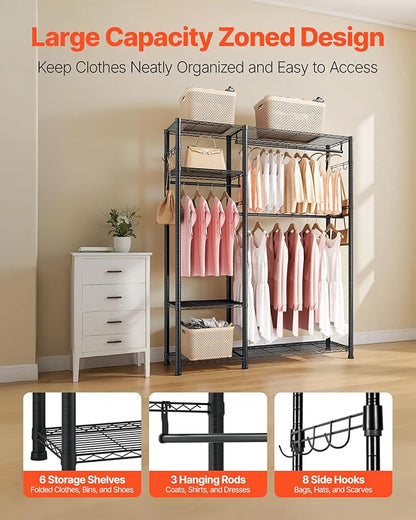 VEVOR Clothing Garment Rack, Heavy Duty Closet Wardrobe, Adjustable Tiers Clothes Racks with Steel Frame, for Bedroom, Clothing Store, Hallway