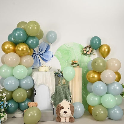 Sage Green and Blue Balloons, 60 PCS 12 Inch Dusty Green Blue Sand White Gold Balloons for Baby Shower Bridal Shower Wedding Boho Birthday Party Decorations