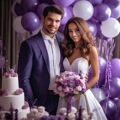 130PCS Metallic Purple Balloons, Latex Balloon Different Sizes 18/12/10/5 In, Helium Balloons with Ribbon, Party Balloon for Birthday Wedding Graduation Anniversary Baby Shower Decoration