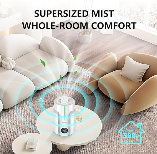 6L Humidifiers for Bedroom, 60H Runtime 26 dB Quiet Supersized Cool Mist Air Humidifiers for Large Room, Baby Nursery, Plant, Indoor, Night Light, Easy to Clean, Precise Humidity Control