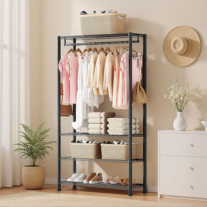 VEVOR Clothing Garment Rack, Heavy Duty Closet Wardrobe, Adjustable Tiers Clothes Racks with Steel Frame, for Bedroom, Clothing Store, Hallway