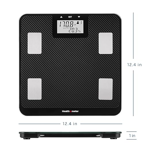 Health o meter Digital Body Composition Scale – BMI, Body Fat & Water Mass Measurement, Multi-User Tracking, 450 lb Capacity, Step-On Carbon Fiber Platform, Backlit Display, 3 AAA Batteries Included