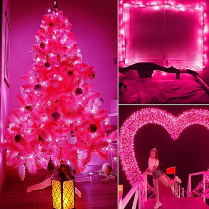Pink String Lights with 100 Clear Bulbs on White Wire - 26.5 FT Waterproof Connectable Mini Tree Lights for Indoor Outdoor Use Party Holiday Patio Decorations