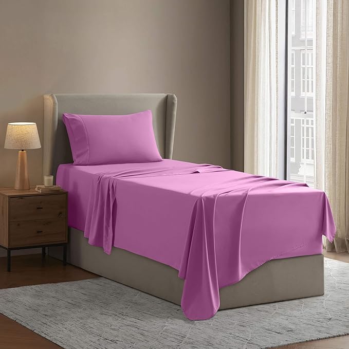 Nestl Twin XL Sheet Set - College Dorm Size - Luxury 1800 Ultra-Soft Microfiber Twin Extra Long Bed Sheets - Deep Pockets - Easy Fit - Extra Soft - 3 Piece Set (Twin XL, Light Pink)