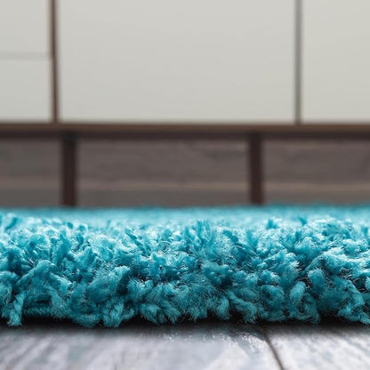 Unique Loom Solid Shag Collection Area Rug (3' 3" x 5' 3" Oval, Turquoise)