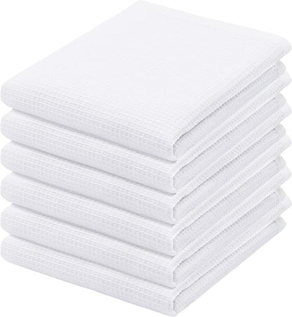 PurpleEssences Waffle Weave Kitchen Towel, 100% Cotton - 15 x 25 Inches, with Hanging Loop Ultra Soft Absorbent Quick Drying Dish Cloth, Tea and Hand Towels, 6 Pack - Fall Thanksgiving - White