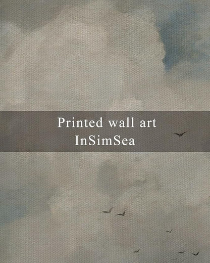 InSimSea Framed Canvas Wall Art Vintage Decor, Home Decor Classical Oil Paintings Sky Cloud Birds Prints, Vintage Landscape Large Wall Art for Living Room Bedroom Bathroom Office Decor, 20"x30"