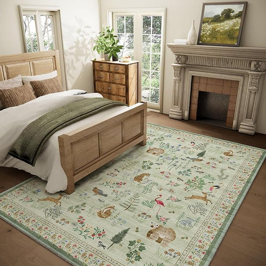 6x9 Area Rugs for Living Room: Washable Rug Vintage Bedroom Rugs Stain Resistant Non Slip Low Pile Soft Lightweight Carpet for Kitchen Dining Room Farmhouse Nursery Kids Room Indoor