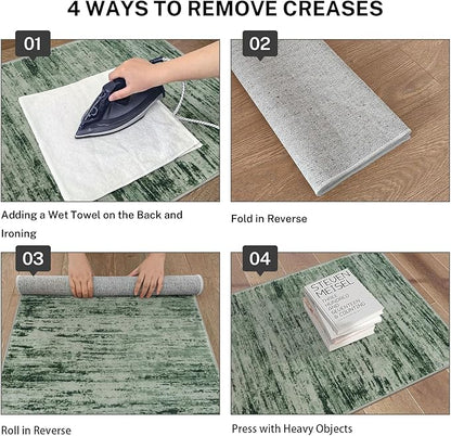 Modern Abstract Hallway Runner Rug, Forest Green Washable Kitchen Runner Non-Slip Soft 2x8 Runner Rug Thin Print Faux Wool Carpet for Entryway Bedroom Laundry Room Indoor