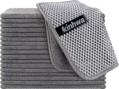 KinHwa Kitchen Washcloths for Dishes Absorbent Microfiber Dish Cloths Quick Dry Dish Rags with Poly Scour Scrub Side Ideal for Kitchen Cleaning (Gray, 7inchx7inch 18 Pack)