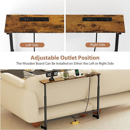 GRLEAF 45" Adjustable Height Narrow Console Table with Power Outlets, Long Sofa Table with Charging Station Behind Couch Table Skinny Entryway Table for Living Room, Hallway and Office – Rustic Brown