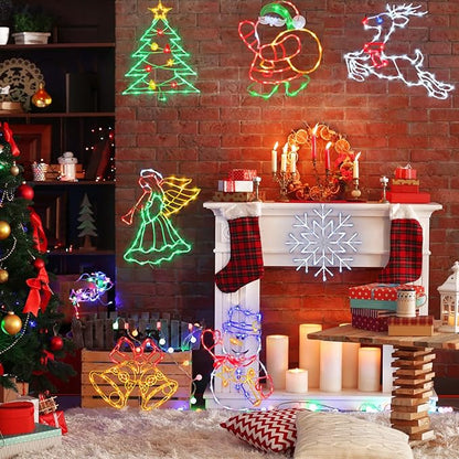 Christmas Decorations - 16" Christmas Window Silhouette Lights - 4 Pack Colour Lighted Reindeer ＆ Angel & Snowflake ＆ Snowman for Holiday Indoor and Outdoor Wall Door Window Decorate