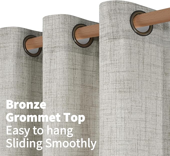 YoungsTex Linen Curtains 54 Inches Length for Short Living Room, Dark Grey Semi Sheer Window Drapes Light Filtering with Bronze Grommet for Bedroom Kitchen Bathroom, 2 Panels, 42 X 54 Inch