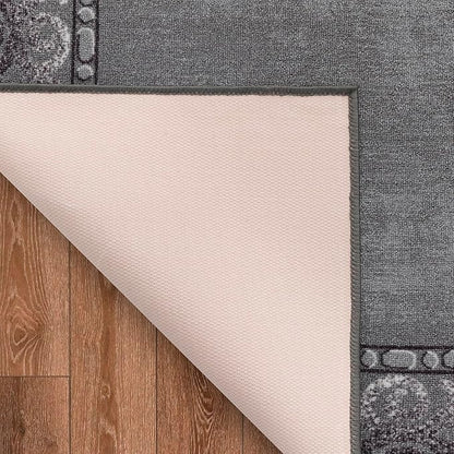 Antep Rugs Alfombras Bordered Modern 4x6 Non-Slip (Non-Skid) Low Pile Rubber Backing Indoor Area Rug (Gray, 4' x 5'8")