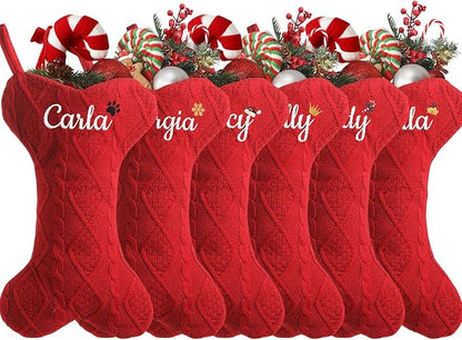 Personalized Christmas Stockings for Dogs,Custom Embroidered Name+Logo Xmas Knitted Bone Stockings,Holiday and Family Stocking for Fireplace Christmas Holiday Party Decoration 1-6Pack（Red）