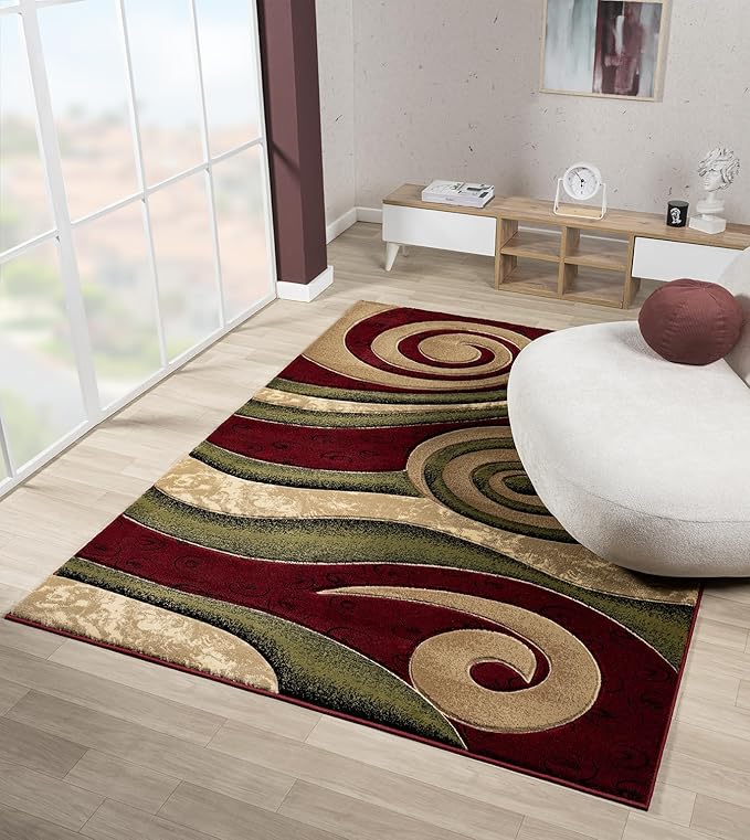 Ultra Soft Area Rug Hand Carved - Modern Abstract Design for Indoor Living Room & Bedroom - Stain Resistant, Easy to Clean - (2'7''x7, Burgundy)
