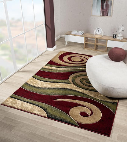 Ultra Soft Area Rug Hand Carved - Modern Abstract Design for Indoor Living Room & Bedroom - Stain Resistant, Easy to Clean - (2'7''x7, Burgundy)