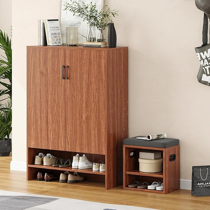 Soohow Shoe Cabinet with Doors, 7 Tier 28 Pairs Shoe Cabinet Storage for Entryway, Hidden Narrow Shoe Cabinets with Adjustable Shelves for Hallway, Living Room