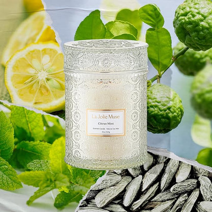 LA JOLIE MUSE Citrus Mint Scented Candles, Summer Candle, 19 oz Wood Wicked Large Candle Gifts for Men&Women, Long Burning Glass Jar Candles
