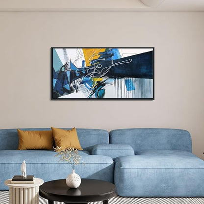 KLAKLA Modern Abstract Canvas Wall Art - Blue and white Framed Wall Decor Living Room Picture Artwork for Office Bedroom Decorative Paintings