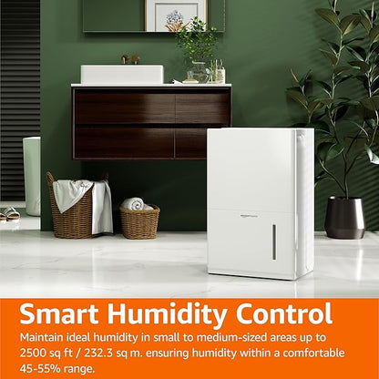 Amazon Basics Large Dehumidifier for Rooms, Energy Star Certified, Effectively Reduces Humidity, Timer, Auto-Defrost, Overflow Protection, up to 2500 SFT, 35 Pint, White