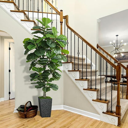 Artificial Fiddle Leaf Fig Tree 6ft, 6 Feet Large Tall Fake Plants Indoor with Modern Style Planter, Artificial Silk Tree for Home Office Living Room Decor Indoor, More Lifelike & Lush (Black)