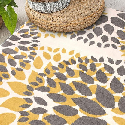 Rugshop Modern Yellow Floral Circles Design Area Rug – Elegant Non-Shedding, 6'6" Round for Living Room, Bedroom, Dining Room, Kitchen