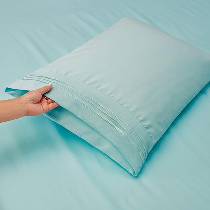Nestl Full XL Sheet Set - Luxury 1800 Ultra-Soft Microfiber Full Extra Long Bed Sheets - Double Brushed - Deep Pockets - Easy Fit - 4 Piece Set - Bedding Sheets & Pillowcases (Full XL, Light Blue)