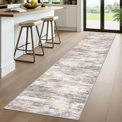 KOZYFLY Modern Abstract Runners for Hallways 2x10 Washable Rug Runner Non-Slip Soft Striped Kitchen Runner Rug, Multi Grey Print Carpet for Entryway Bathroom Laundry Room Foyer
