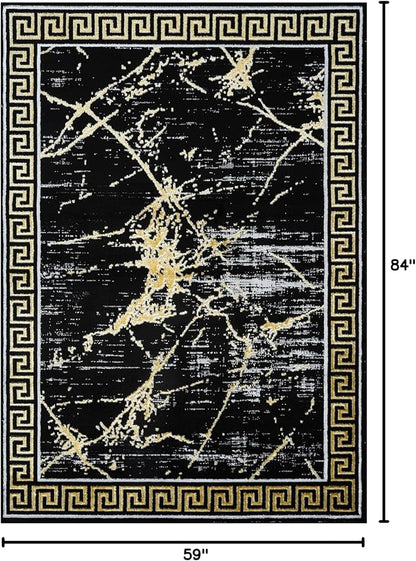 GLORY RUGS Area Rugs Marble 5X7 Black Gold Carpet Modern Abstract Rug Living Room Dining Bedroom Rug