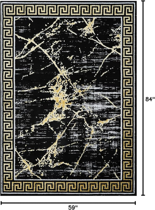 GLORY RUGS Area Rugs Marble 5X7 Black Gold Carpet Modern Abstract Rug Living Room Dining Bedroom Rug