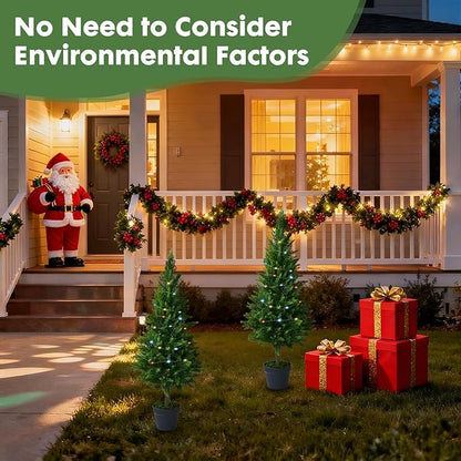 2 Packs of Fake Cypress Plants, 4FT Artificial Cedar Pruning Tree, with Flowerpot, UV Resistant Artificial shrubs, Suitable for Outdoor and Indoor Front Porch Gardens