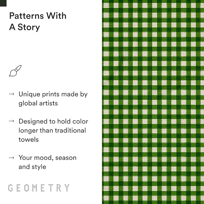 GEOMETRY Bar Towels for Kitchen Premium Towels for Cleaning Dishes & Glassware - Absorbent & Fast Drying Kitchen Towels - Merry Green, 12" x 14" - 1-Piece