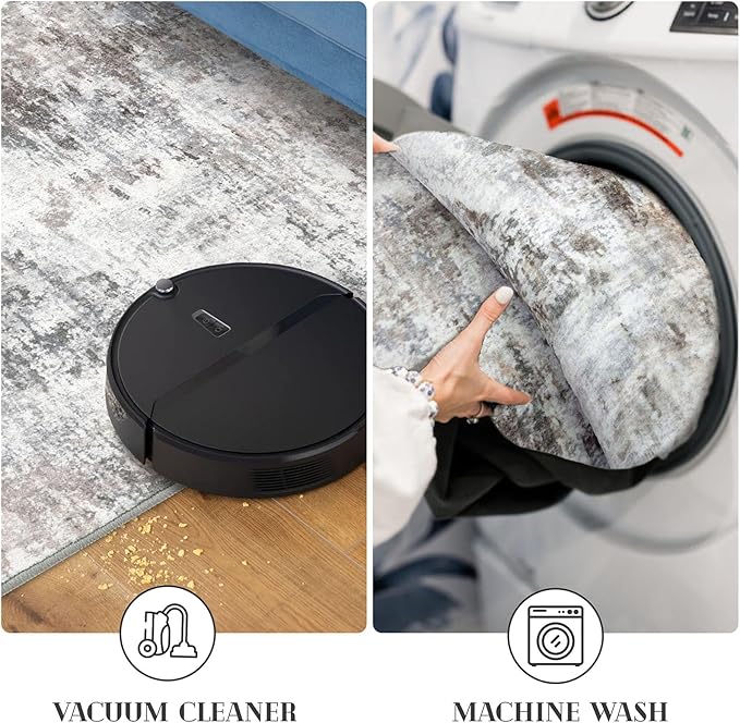 Modern Abstract Runner - 2x5, Beige Grey Washable Kitchen Entryway Rug Mat Non-Slip Soft Neutral Hallway Rug Thin Print Faux Wool Carpet for Bedroom Laundry Room Indoor