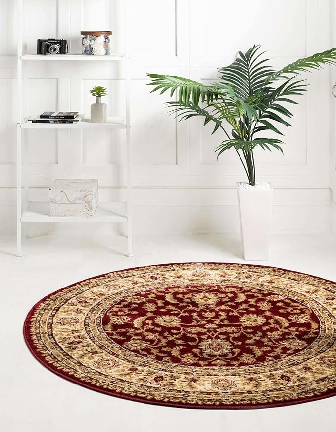 Rugs.com Aditi Collection Rug – 13 Ft Round Red Low Rug Perfect for Kitchens, Dining Rooms