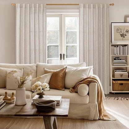 YoungsTex 84 Inch Length Natural Linen Curtains for Living Room Windows 2 Panels - Light Filtering Drapes with Rod Pocket Back Tab Semi Sheer Privacy for Dining Bedroom, 52 X 84 Inch