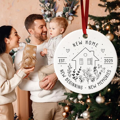New Home Ornament 2025 - House Warming Gifts - New House Gift Ideas - New Home Christmas Ornament - Gift for New Homeowner, Couple, Women, Men - Ceramic Ornaments