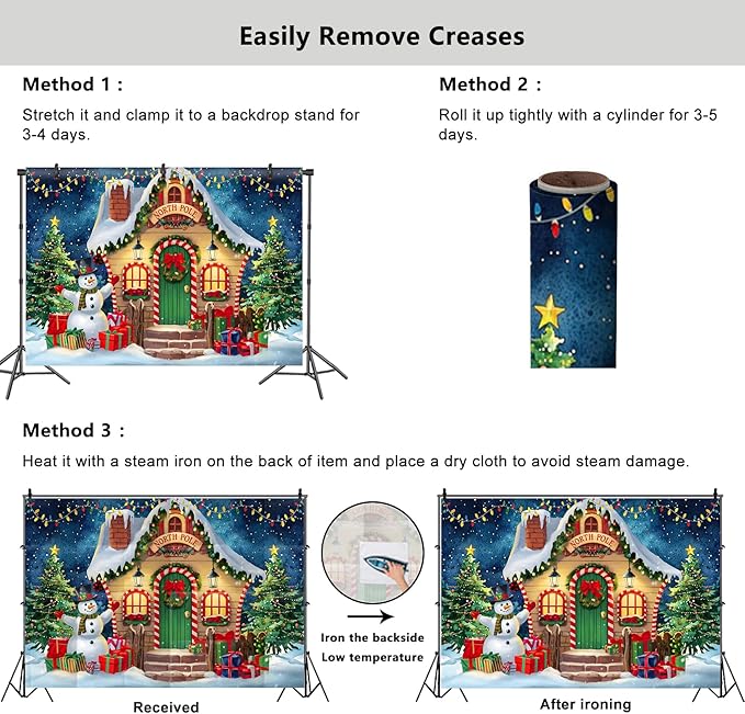 YongFoto Merry Christmas Backdrop 10x7ft North Pole Night Sky Pine Forest House Snowman Xmas Tree Photography Background 2026 New Year Winter Holiday Party Banner Photoshoot Wallpaper Photo Booth