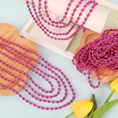 100PCS Breast Cancer Awareness Accessories, Oval Pink Bead Necklace Party Favors, 32" Metallic Mardi Gras Necklace Stuff, Festival Parade Throw Accessories for Wedding Birthday Celebrations Decor