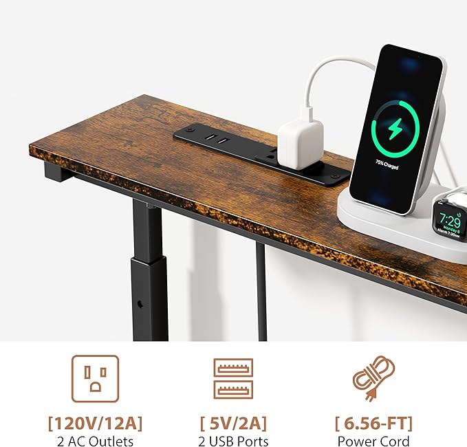 GRLEAF 2 Pack Adjustable Height Narrow Console Table with Power Outlets, 90" Long Sofa Table with Charging Station Behind Couch Table Entryway Table for Living Room and Hallway – Rustic Brown