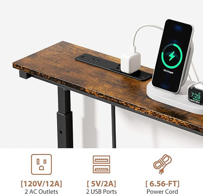 GRLEAF 2 Pack Adjustable Height Narrow Console Table with Power Outlets, 78.7" Long Sofa Table with Charging Station Behind Couch Table Entryway Table for Living Room and Hallway – Rustic Brown