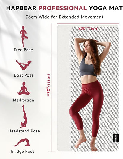 HAPBEAR Large Yoga Mat 72"x30" - 5mm Thick PU Top & Rubber Bottom - Non-Slip Wide Exercise Mat with Dual Layers - High Shock Absorption for Professional Yogis & Home Workouts - Bonus Oxford Bag Included