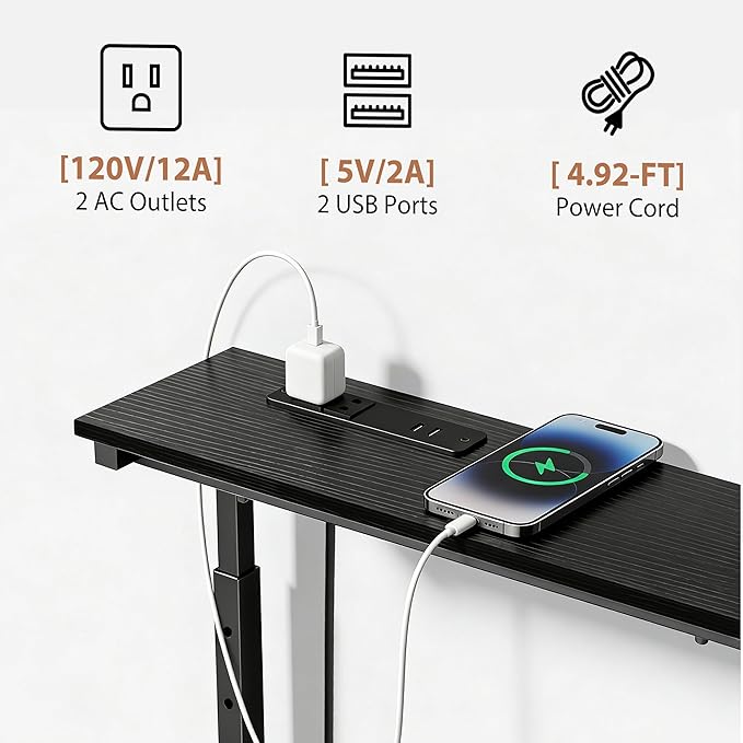 GRLEAF 2 Pack Adjustable Height Narrow Console Table with Power Outlets, 70" Long Sofa Table with Charging Station Behind Couch Table Entryway Table for Living Room and Hallway – Black