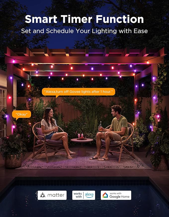 Govee S14 Bulb Outdoor String Lights 2, 144ft Smart RGBIC Warm White Patio Lights with 45 LED Bulbs, 111 Scene Modes for Outdoor Decor, Works with Alexa, Google, Matter, APP Control, IP66 Waterproof