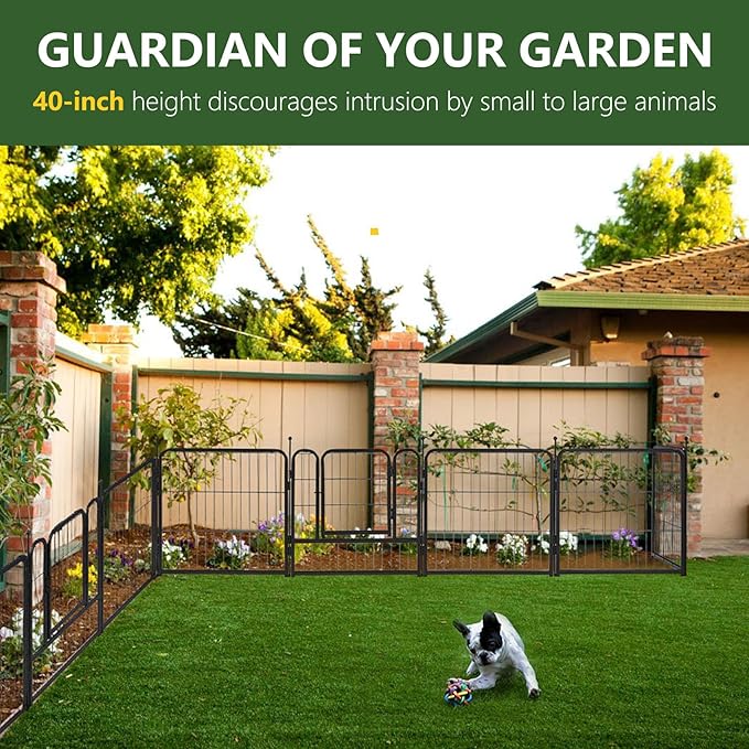 MESTYL Dog Playpen, 16 Panels 40in(H) x36ft(L), Outdoor Garden Metal Fencing with 2 Gates, Animal Barrier for Dog, Garden Edging Border No Dig Temporary Fence for Patio Yard, Black