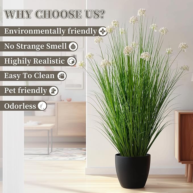 48in Lifelike Artificial Tall Grass Plant with 12 Lifelike Dandelion Flower and Non-Toxic,odorless Fake Tall Frass Plant Fake Plants for Indoor Decoration,Home Decor