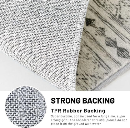 KUTA Boho Runners for Hallways 3x8 Grey Moroccan Washable Runner Rug Non-Slip Vintage Kitchen Rugs Ultra Soft Distressed Geometric Floor Carpet for Bedroom Laundry Living Room