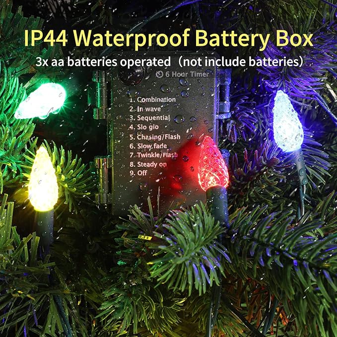 50LED C6 Lights,Green Wire,Waterproof Battery Case,Multi Functions,Timer,Multi