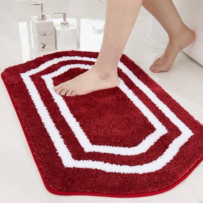 COSY HOMEER Extra Thick Bath Linen Sets Rugs - Anti-Slip Bath Mats Soft Plush 100% Strong Polyester Living Room Bathroom Water Absorbent(Red,17x27 - Inches)